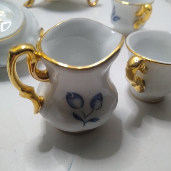 A Servre Decor Mini Tea Set 10 Piece Hand Painted Blue Gold. - Picture 2 of 14